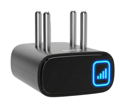 Black power adapter with blue signal icon transparent background cutout png