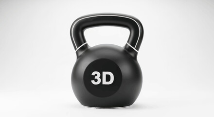 Black 3D Kettlebell with White Trim and Handle.