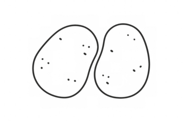 Potatoes outline drawing with black lines, simple root vegetable sketch, food ingredient concept on transparent background