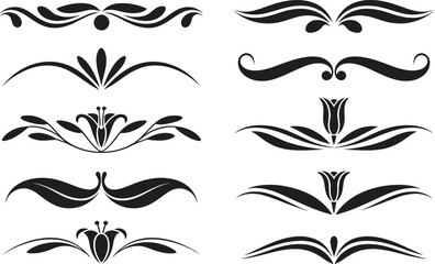 Floral Divider Vector Set – Tulip and Petal Swirl Decorative Ornament Design Elements