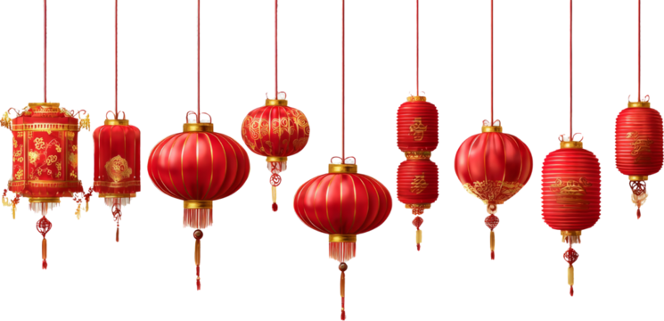 Vibrant Red Lanterns Display for Chinese New Year Celebration on Contrasting Backdrop