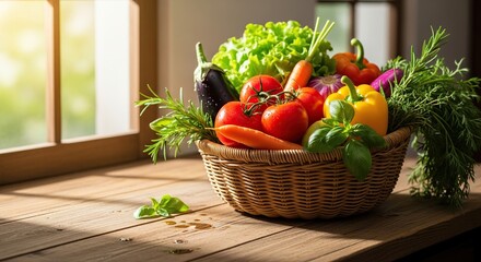 Fresh vegetables in basket healthy eating organic food vegetarian diet farm to table seasonal produce local harvest