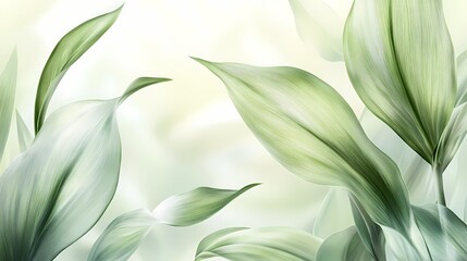 Lush green leaves gracefully intertwine in a soft, blurred background, evoking tranquility and nature