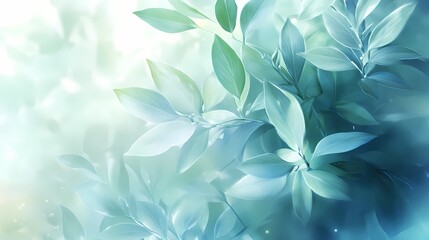 Lush, serene foliage with soft light filtering through leaves, creating a tranquil, nature-inspired backdrop