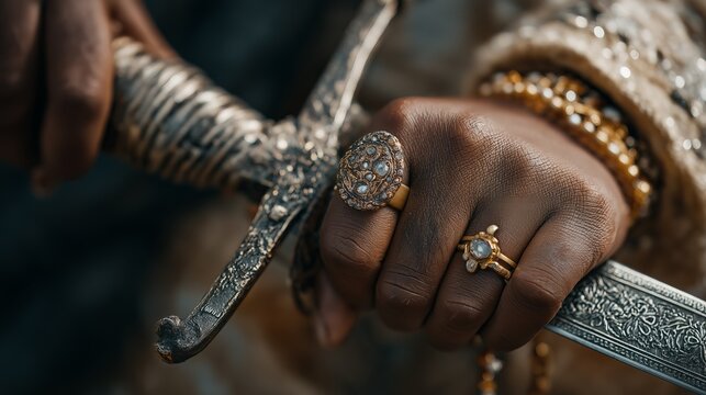 Ceremonial kirpan held by hands showcasing intricate details symbolizing Guru Gobind Singh Jayanti celebrations