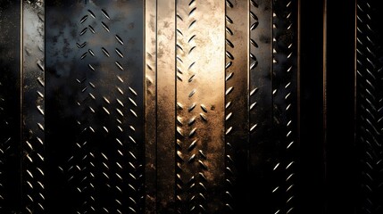 Metallic texture with raised patterns reflecting light, creating an industrial aesthetic backdrop