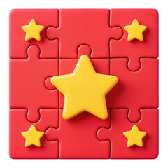 Yellow Star Puzzle Pieces with Transparent Background, 3D Realism Design Element
