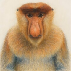 Naklejka premium 코주부원숭이, 정면, 클로즈업, 파스텔화, jpeg (Proboscis monkey, front view, close-up, pastel painting, jpeg)
