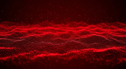 Flowing red grid landscape creating a futuristic digital atmosphere