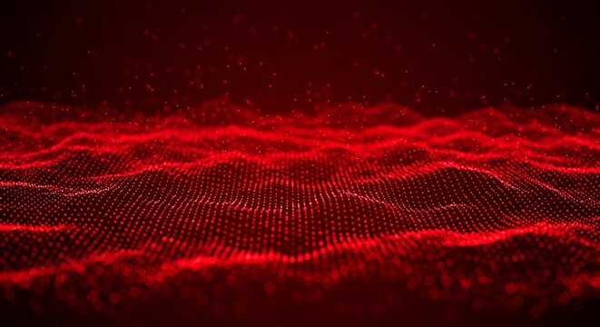 Flowing red grid landscape creating a futuristic digital atmosphere