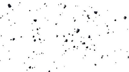 Dark stones and debris flying through the air, isolated on a transparent background, perfect for...