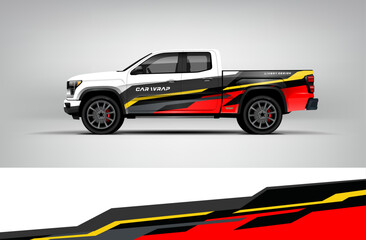 White pickup wrap with black and red angular motion lines for a futuristic and clean sporty look. Editable vector EPS format included.