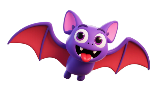 3D Rendered Cartoon Purple Bat with Red Wings for Halloween or Fantasy Concept