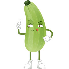 Cartoon Zucchini Vegetable Character Standing Upright With White Gloves And Shoes Pointing Finger...