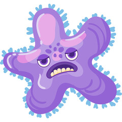 Cartoonish purple star shaped creature with sad expression and blue spiky edges against a transparent background