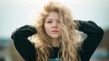 Portrait of a young woman with wavy blonde hair