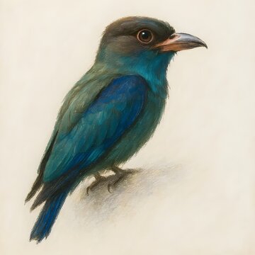파랑새, 우측면, 파스텔화, jpeg (Oriental dollarbird, right side view, pastel painting, jpeg)