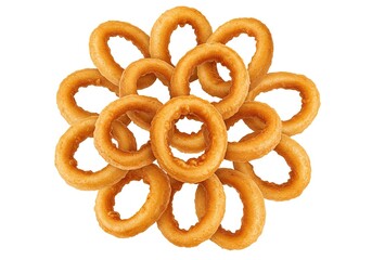 Delicious onion rings snack on a white background ready for consumption and enjoyment featuring