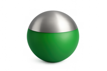 Green matte sphere with brushed silver metallic cap, modern geometric 3d render isolated on transparent background