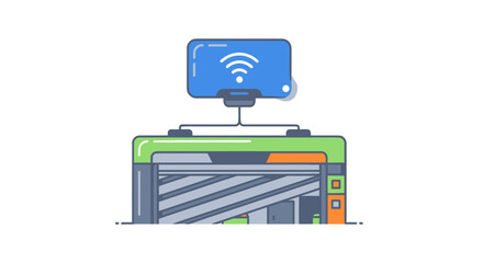 Modern vector illustration of a green wireless network printer with a Wi-Fi connection symbol.