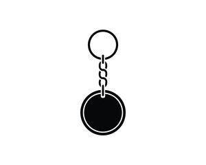 Simple black silhouette of a round keychain with a chain