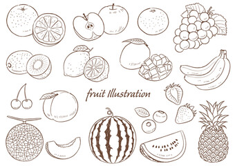 手描きの果物のセット線画_ベクターイラスト