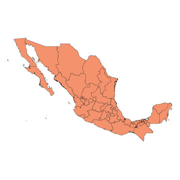Editable vector file of the country of Mexico divided among its administrative borders.