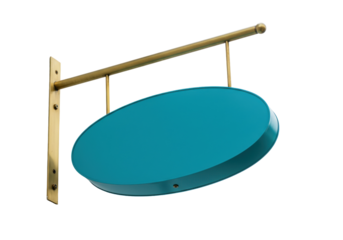 Teal oval sign mockup isolated PNG on transparent background, blank advertising billboard for shop or restaurant signage