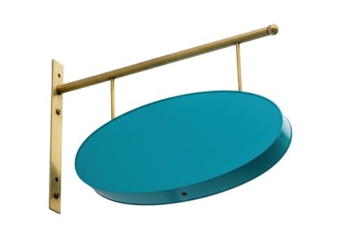 Teal oval sign mockup isolated PNG on transparent background, blank advertising billboard for shop or restaurant signage