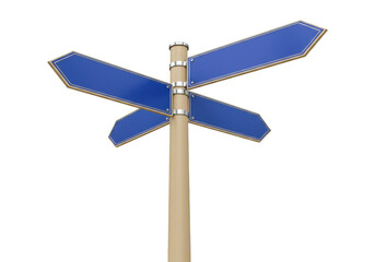Blue directional signpost PNG isolated on transparent background, wayfinding signage with multiple arrows for navigation and decision making