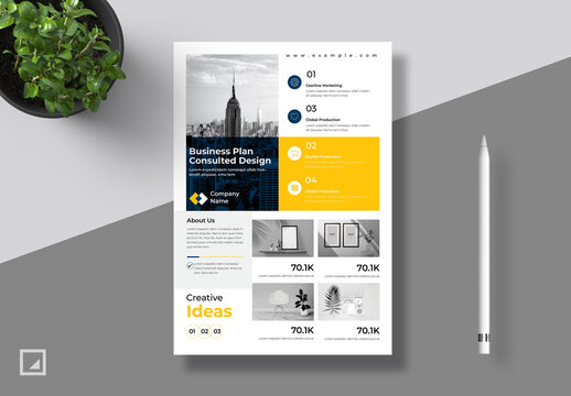 Creative Flyer Layout with Yellow Accent