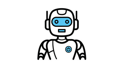 Cute Cartoon Robot Illustration with Blue Eyes and Power Button.