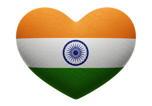 Heart shaped Indian flag isolated PNG, tricolor with Ashoka Chakra on transparent background, symbol of India for Independence Day and Republic Day