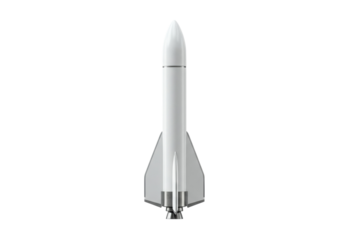 Sleek white rocket PNG isolated on transparent background, futuristic spacecraft for space exploration and technology concepts