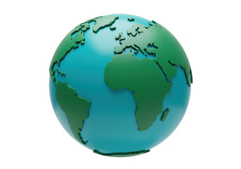 Earth globe PNG isolated on transparent background, green and blue world map with continents for...