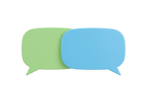 Two overlapping speech bubbles PNG isolated on transparent background, communication and conversation concept for social media and design
