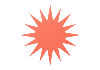 Coral starburst PNG isolated on transparent background, burst shape graphic element for design and decoration use, abstract sun shape