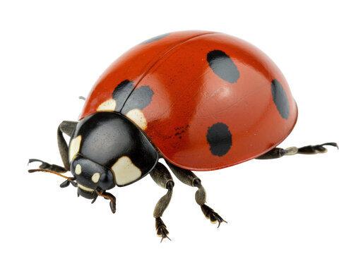 Red ladybug with black spots isolated PNG, close-up of a lady beetle on transparent background, beneficial insect for garden and nature projects
