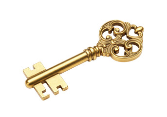 Ornate golden key isolated on transparent background PNG, antique vintage style for design elements and security concepts