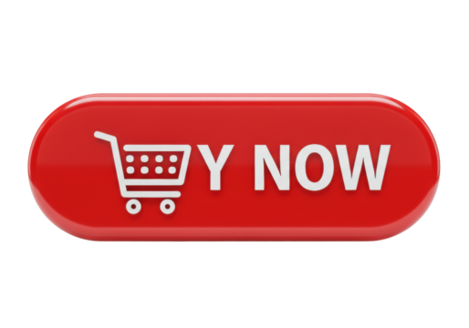 Red buy now button with shopping cart isolated PNG, e-commerce call to action for online shopping and retail promotions