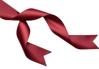 Elegant burgundy ribbon isolated PNG on transparent background, festive decoration element for gift wrapping and holiday designs