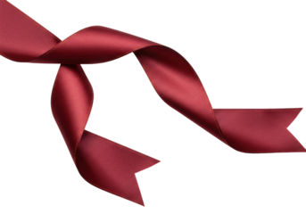 Elegant burgundy ribbon isolated PNG on transparent background, festive decoration element for gift wrapping and holiday designs