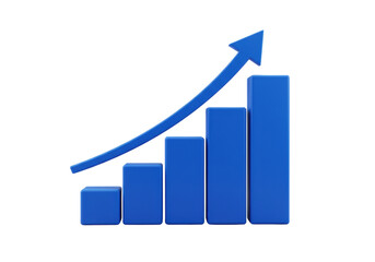 Blue bar graph with arrow isolated PNG, business growth chart on transparent background, financial success and market trend analysis