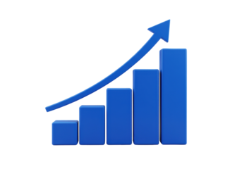 Blue bar graph with arrow isolated PNG, business growth chart on transparent background, financial success and market trend analysis