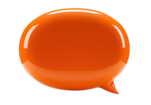 Orange speech bubble PNG isolated on transparent background, communication and social media concept for graphic design and web use