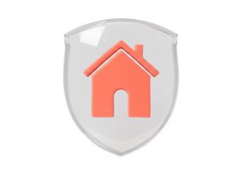 Orange house in a shield isolated PNG, home protection and insurance concept on transparent background, real estate security