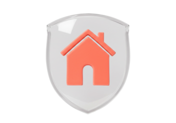 Orange house in a shield isolated PNG, home protection and insurance concept on transparent background, real estate security