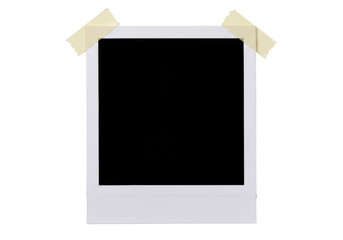 Blank instant photo frame PNG isolated on transparent background, retro style picture with adhesive tape for memory and scrapbook design
