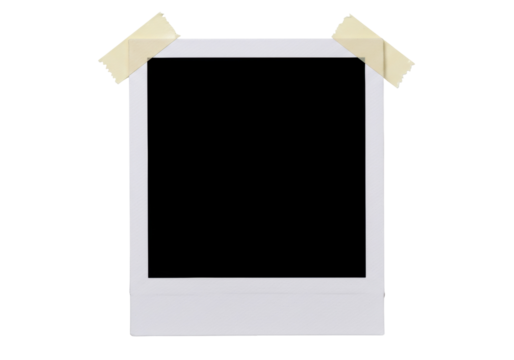 Blank instant photo frame PNG isolated on transparent background, retro style picture with adhesive tape for memory and scrapbook design