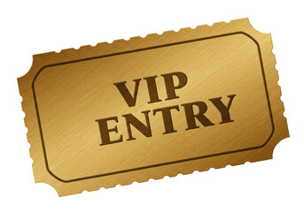 Golden VIP entry ticket PNG isolated on transparent background, exclusive pass for events and special access
